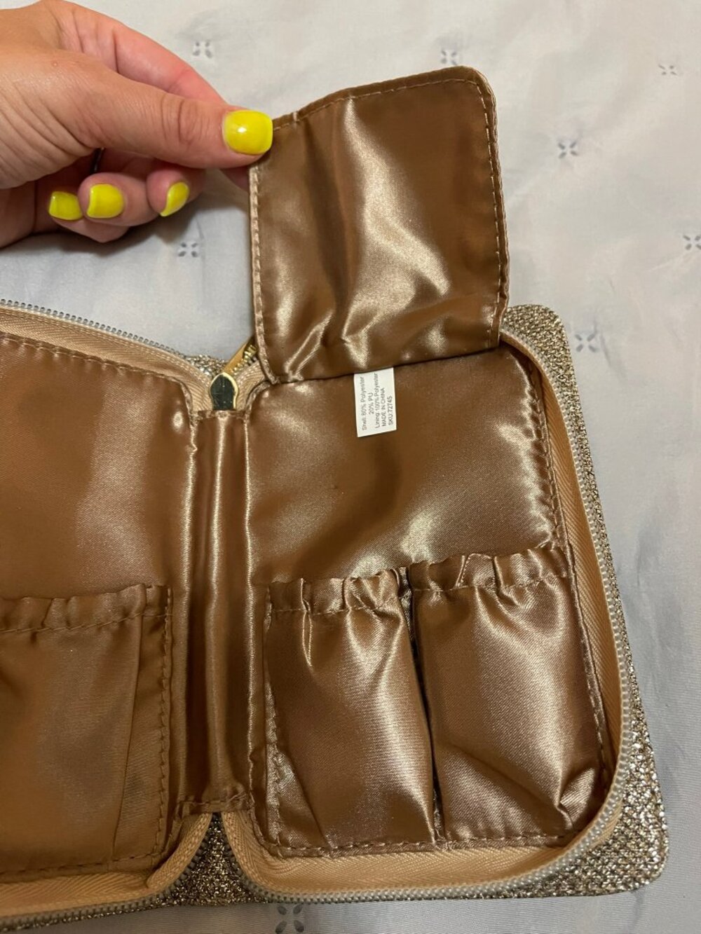 NWOT bareMinerals Gold Glitter Travel Makeup Organizer Bag - Picture 7 of 9